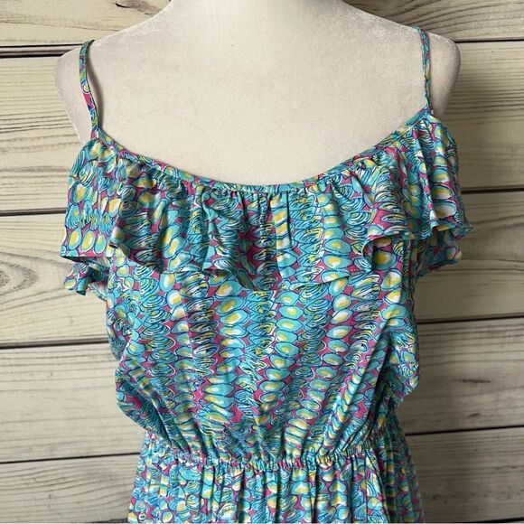Lilly Pulitzer Kalen Clam Patterned Blue & Pink Ruffle Dress - Picture 3 of 10